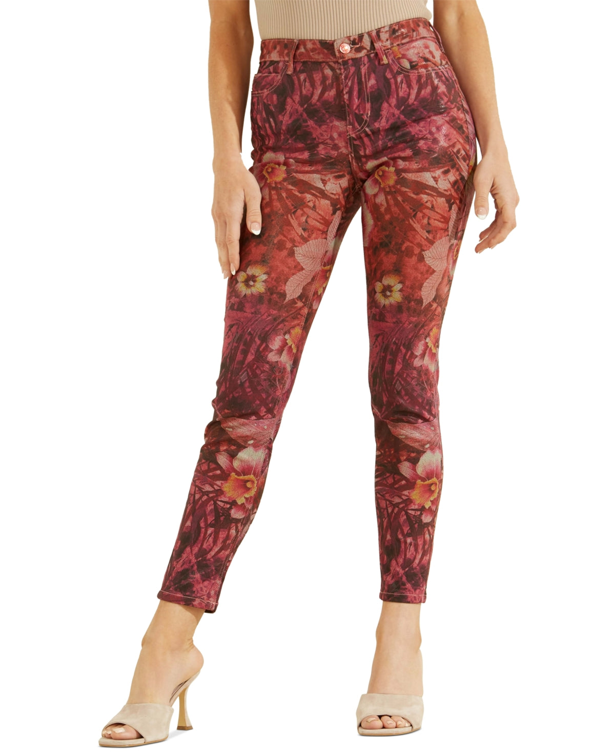 GUESS Women's 1981 Printed Skinny Jeans Pink Size 24X29