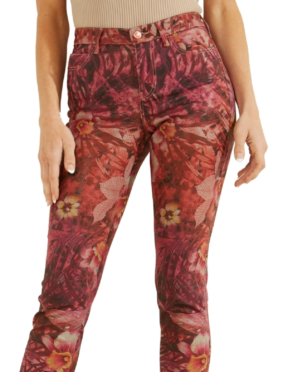 GUESS Women's 1981 Printed Skinny Jeans Pink Size 24X29