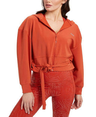 GUESS Women's Deanna Tie Hem Hoodie Brown Size Medium