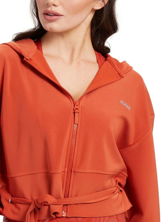 GUESS Women's Deanna Tie Hem Hoodie Brown Size Medium