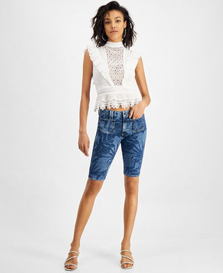 GUESS Women's Mika Denim Bermuda Shorts Blue Size 28