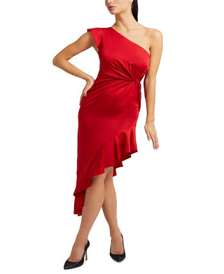 GUESS Women's Ava One Shoulder Asymmetrical Dress Red Size 4