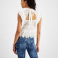 GUESS Women's Jamie Cotton Lace Detail Top White Size Medium