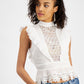 GUESS Women's Jamie Cotton Lace Detail Top White Size Medium