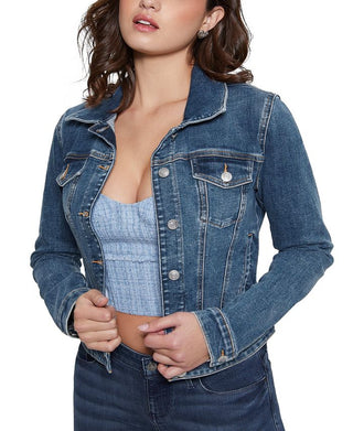 GUESS Women's Sexy Denim Trucker Jacket Blue Size Large