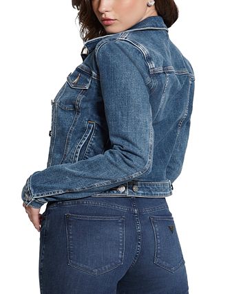 GUESS Women's Sexy Denim Trucker Jacket Blue Size Large