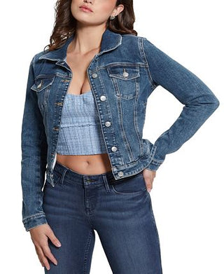 GUESS Women's Sexy Denim Trucker Jacket Blue Size Large