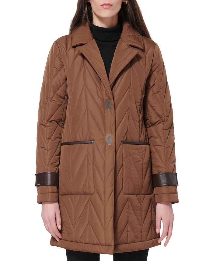 Via Spiga Women's Herringbone Quilted Coat Brown Size X-Small