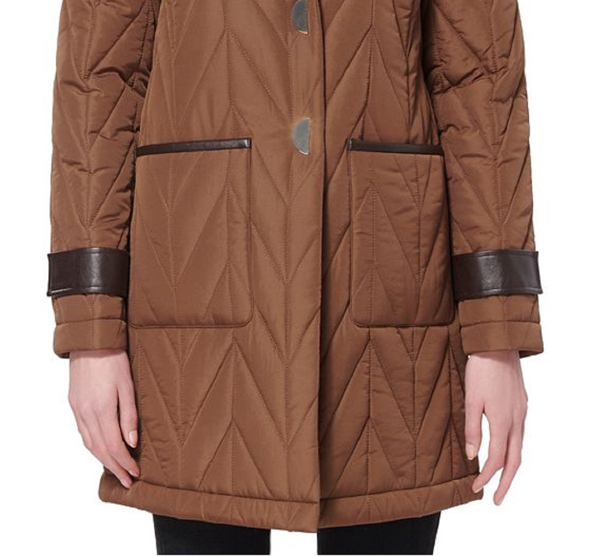 Via Spiga Women's Herringbone Quilted Coat Brown Size X-Small