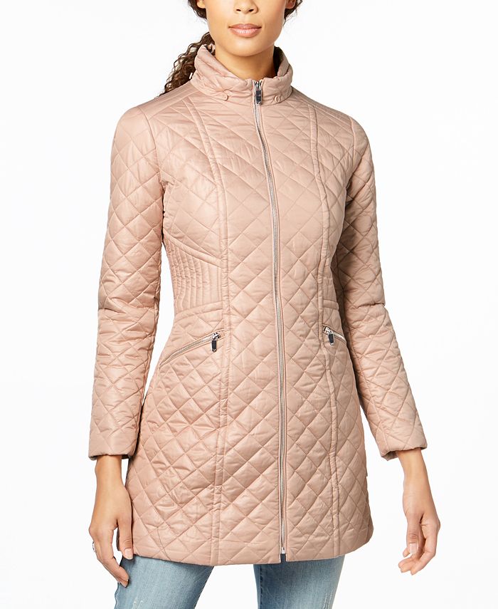 Via Spiga Women's Hooded Quilted Coat Pink Size Medium