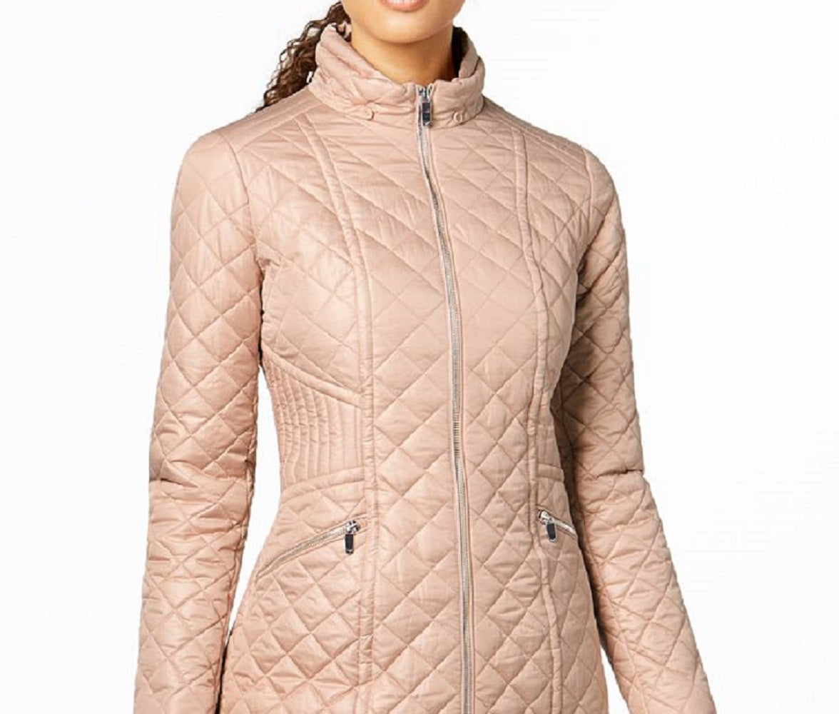 Via Spiga Women's Hooded Quilted Coat Pink Size Medium