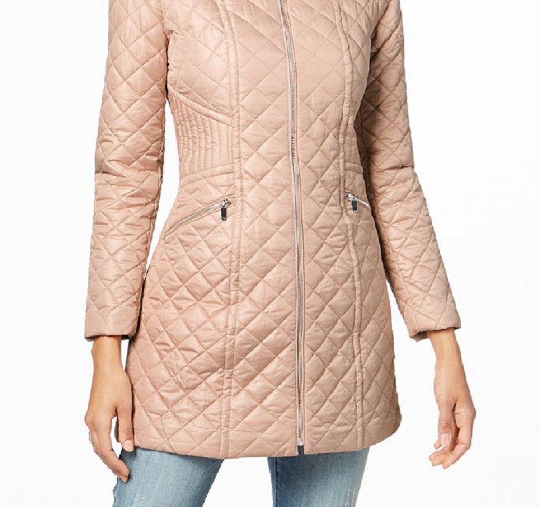 Via Spiga Women's Hooded Quilted Coat Pink Size Medium