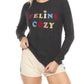 Pj Salvage - Women's Heather Slate Feline Cozy Flannels Lounge Top
