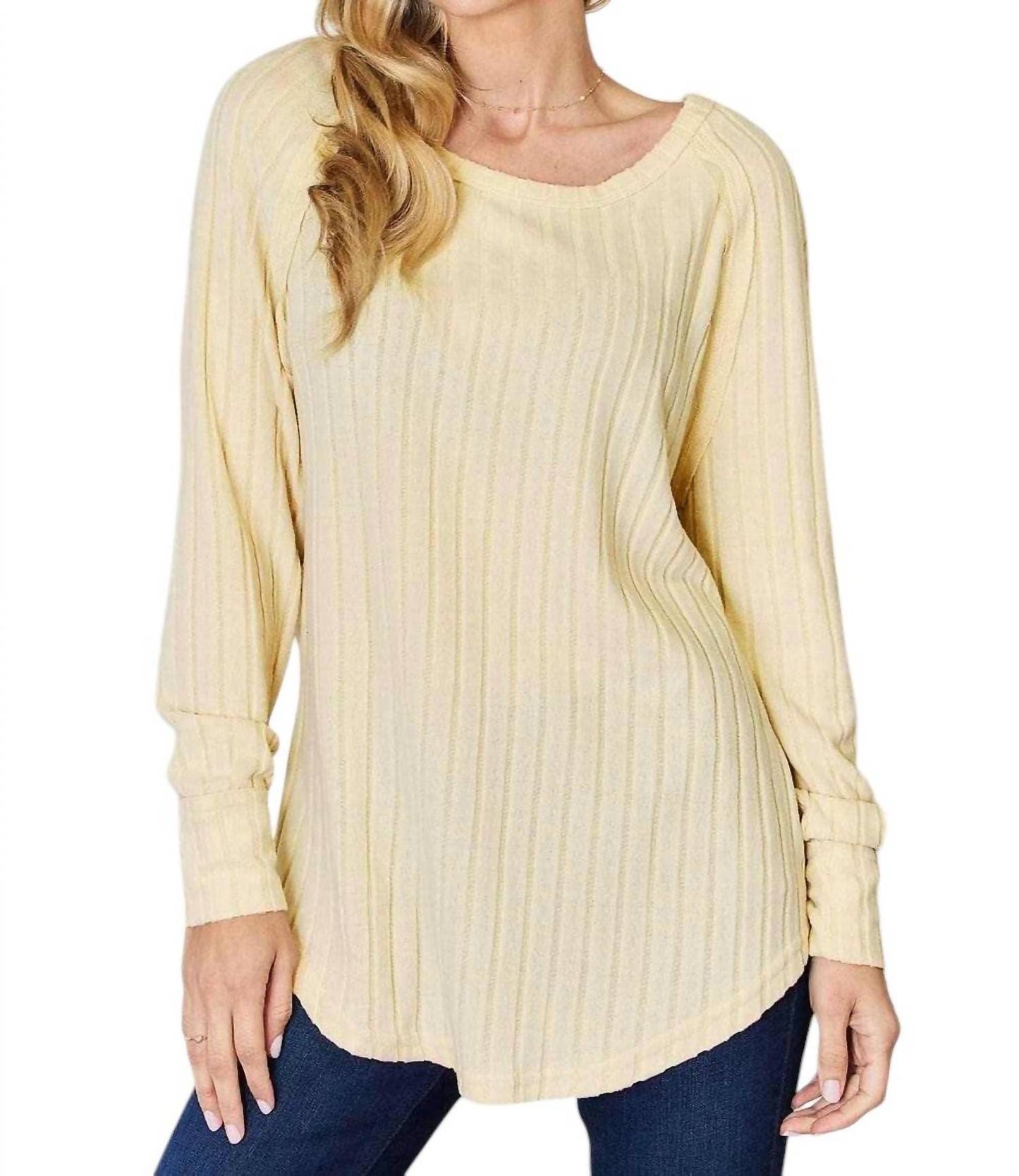 Basic Bae - Chic Ribbed Round Neck Slit Tee
