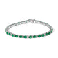 14K White Gold Alternating Oval Green Emerald and Diamond Tennis Bracelet