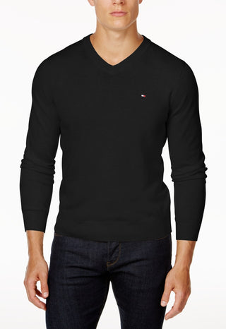Tommy Hilfiger Men's Signature Solid V Neck Sweater Black Size Small