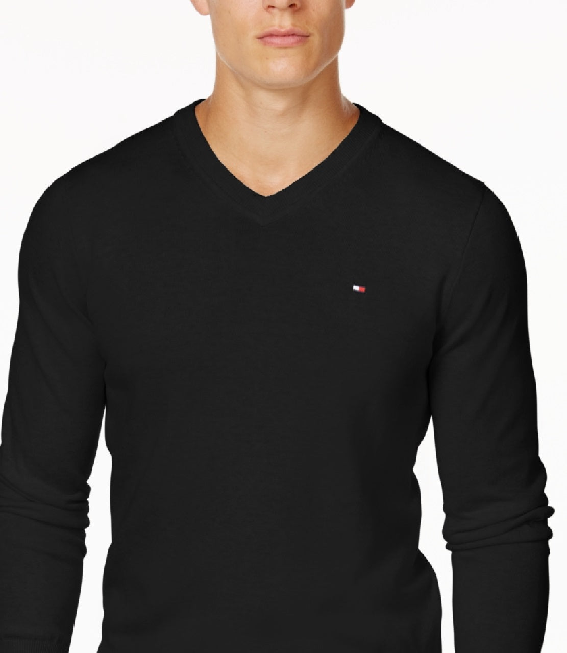 Tommy Hilfiger Men's Signature Solid V Neck Sweater Black Size Small