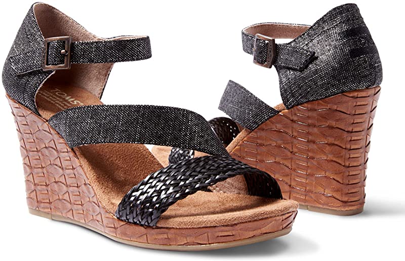 TOMS Women's Clarissa Wedges Black/Metallic Linen