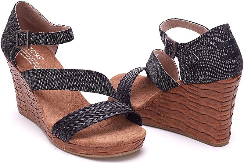 TOMS Women's Clarissa Wedges Black/Metallic Linen