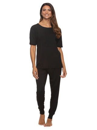 Felina Women's Black Rolled Sleeve Tee w/ Jogger Set Size Small