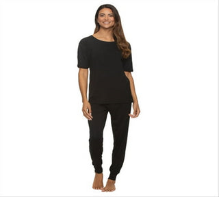 Felina Women's Black Rolled Sleeve Tee w/ Jogger Set Size Small