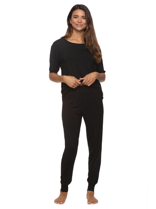 Felina Women's Black Rolled Sleeve Tee w/ Jogger Set Size Small
