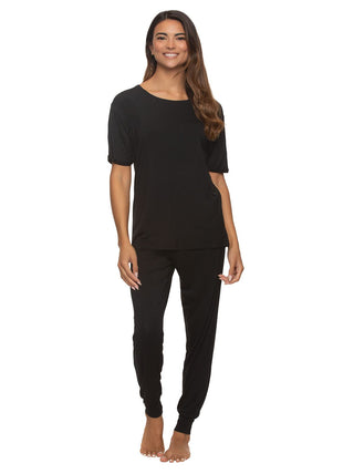 Felina Women's Black Rolled Sleeve Tee w/ Jogger Set Size Small