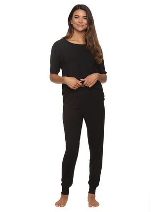 Felina Women's Black Rolled Sleeve Tee w/ Jogger Set Size Small