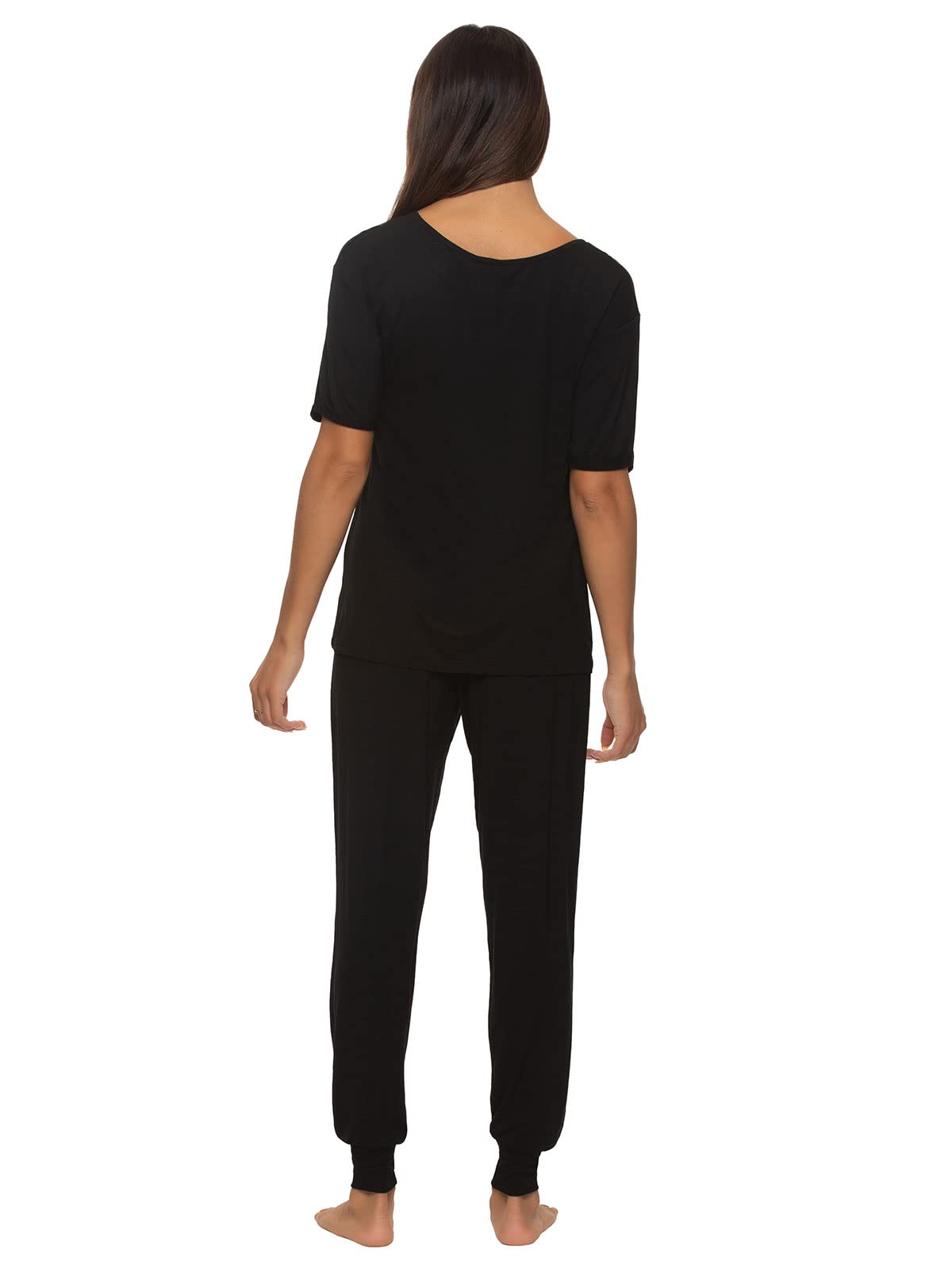 Felina Women's Black Rolled Sleeve Tee w/ Jogger Set Size Small