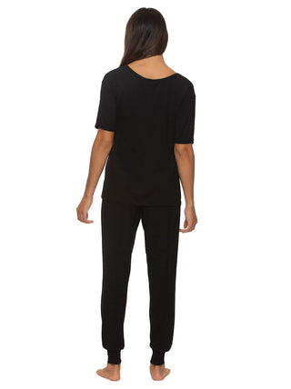 Felina Women's Black Rolled Sleeve Tee w/ Jogger Set Size Small
