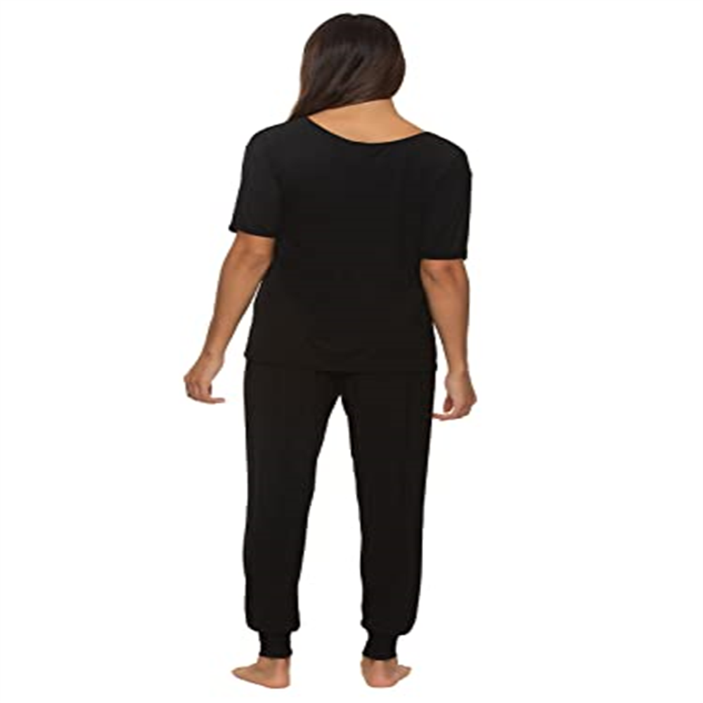 Felina Women's Black Rolled Sleeve Tee w/ Jogger Set Size Small