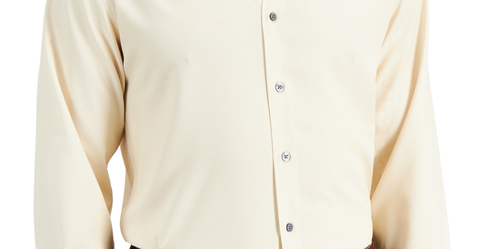 Alfani Men's Slim Fit 4 Way Stretch Geo Print Dress Shirt Beige Size 32X33