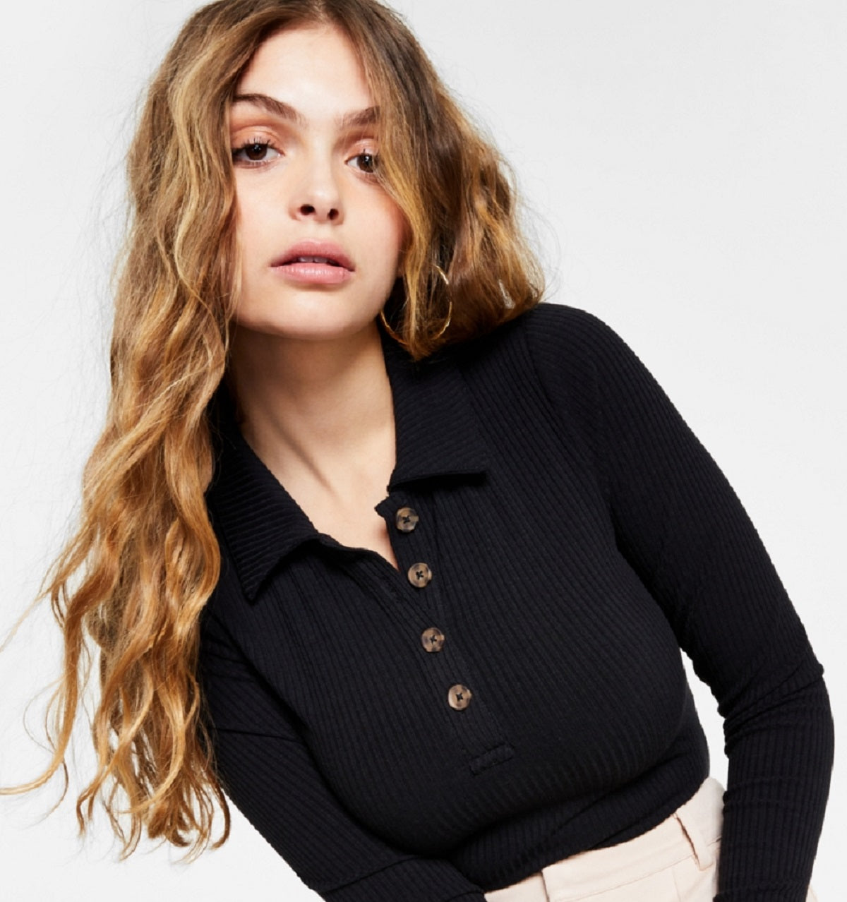 Bar III Women's Polo Style Ribbed Bodysuit Black Size Large