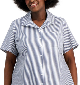 Karen Scott Women's Striped Shirt Blue Size 3X