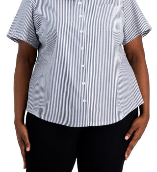 Karen Scott Women's Striped Shirt Blue Size 3X