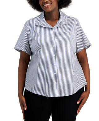 Karen Scott Women's Striped Shirt Blue Size 3X