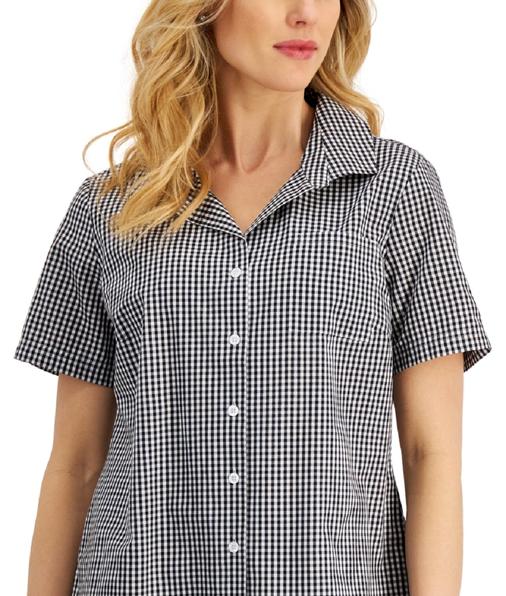 Karen Scott Women's Gingham Woven Shirt Black Size Petite Large