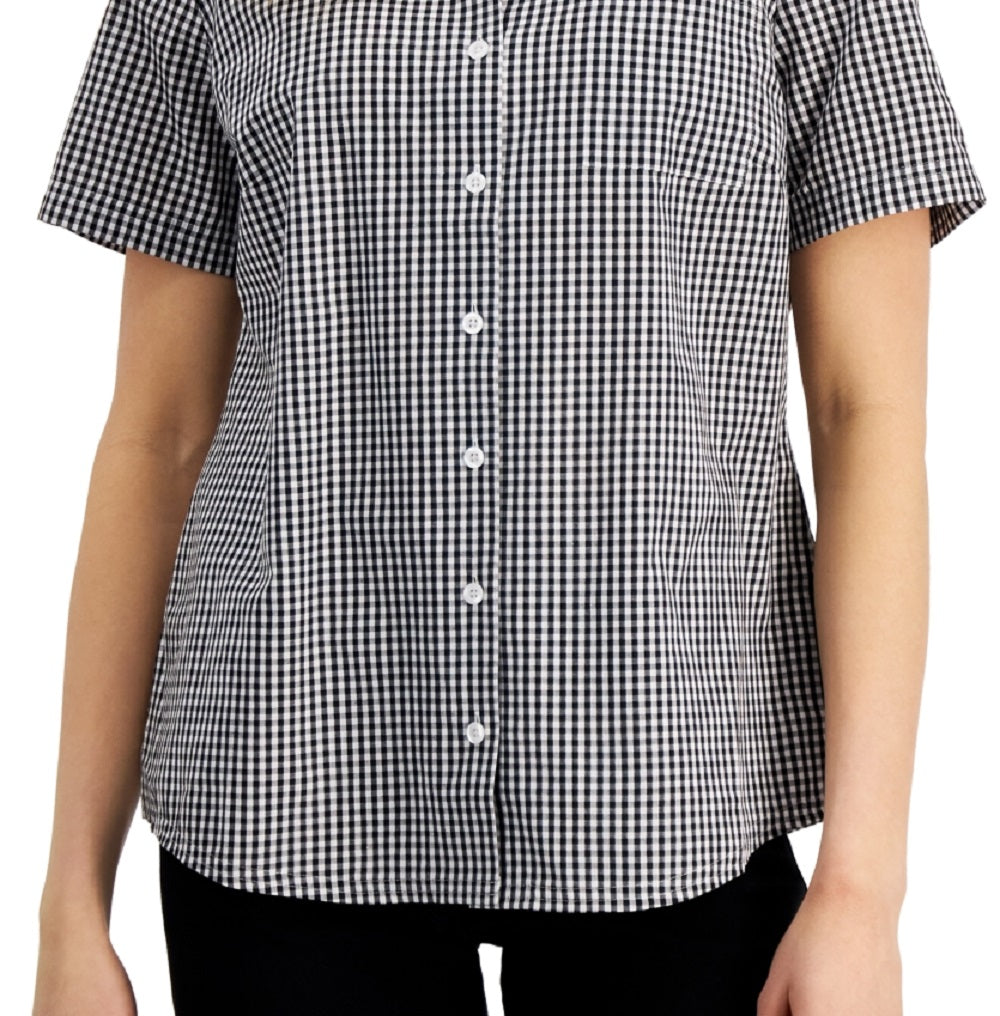 Karen Scott Women's Gingham Woven Shirt Black Size Petite Large