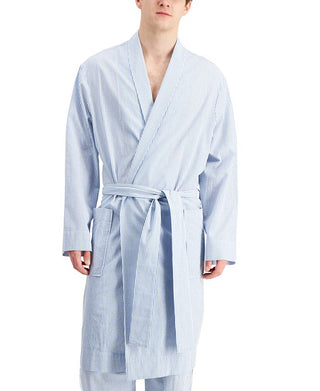 Club Room Men's Seersucker Woven Robe Blue Size Large