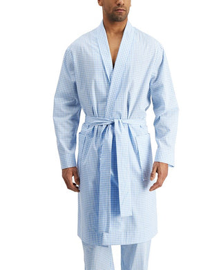Club Room Men's Medium Gingham Woven Robe Blue Size Large
