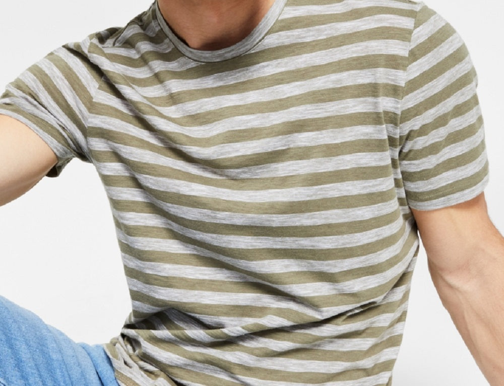 INC International Concepts Men's Striped Slub T-Shirt Green Size Small