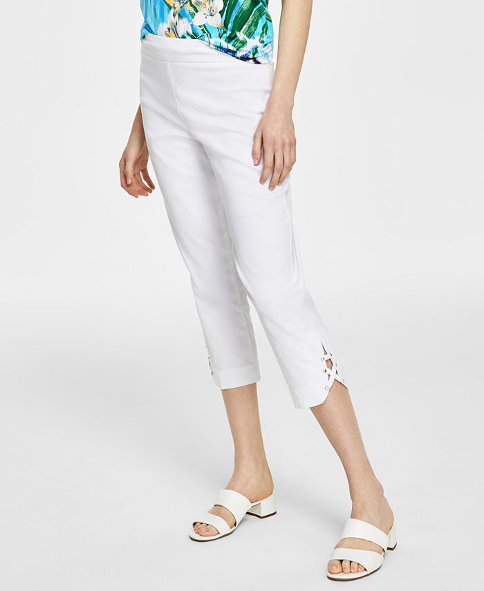JM Collection Women's Lattice Hem Capri Pants White Size Large