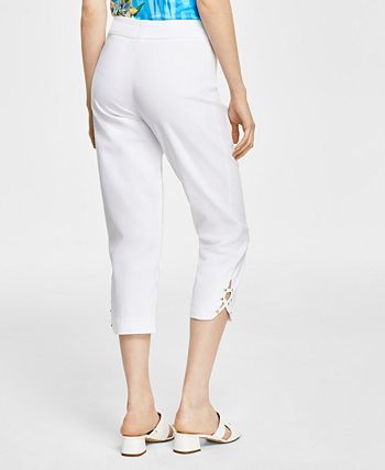 JM Collection Women's Lattice Hem Capri Pants White Size Large