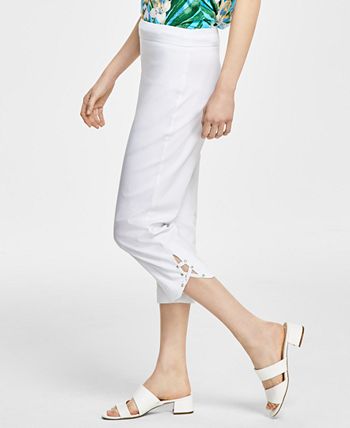JM Collection Women's Lattice Hem Capri Pants White Size Large
