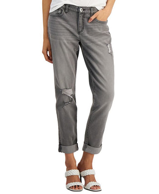 INC International Concepts Women's Mid Rise Ripped Straight Leg Jeans Gray Size 2