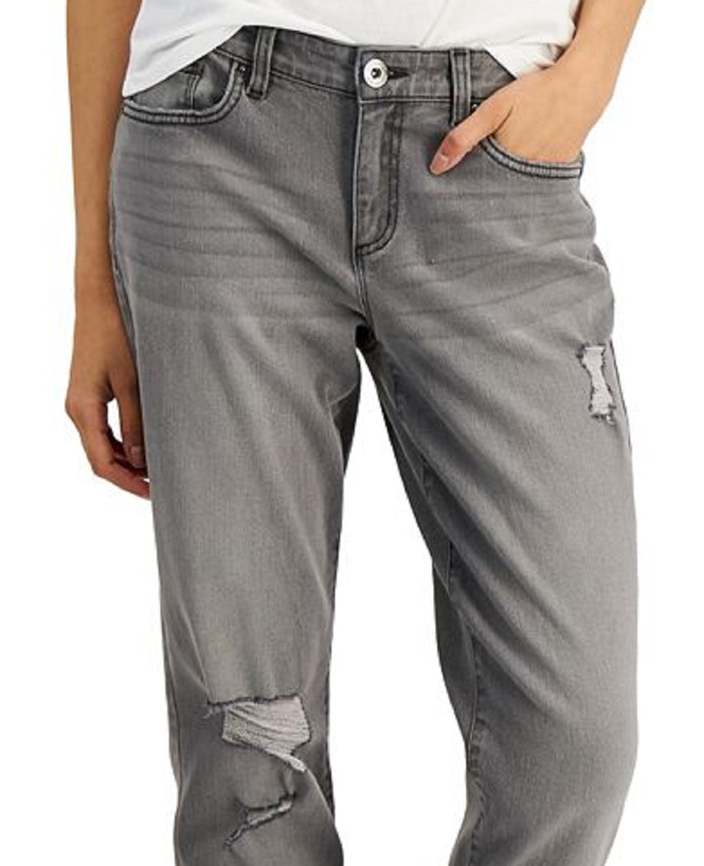 INC International Concepts Women's Mid Rise Ripped Straight Leg Jeans Gray Size 2