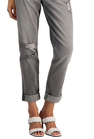 INC International Concepts Women's Mid Rise Ripped Straight Leg Jeans Gray Size 2