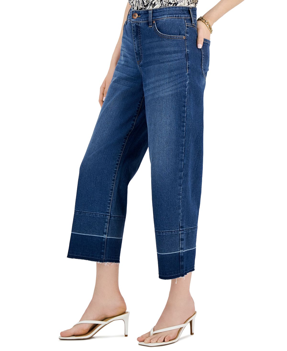 INC International Concepts Women's High Rise Cropped Wide Leg Jeans Blue Size 6