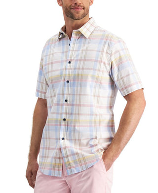 Club Room Men's Plaid Print Shirt White Size Small