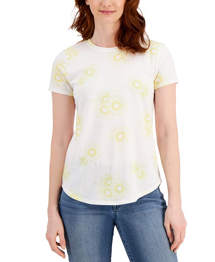 Style & Co Women's Floral Cotton T-Shirt White Size XX-Large